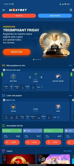 página de inicio en la App de Mostbet